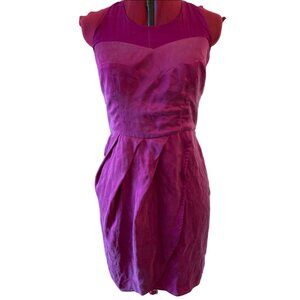 MAISON - Short Pink silk Dress - Illusion Neckline - Plegged type skirt - Large